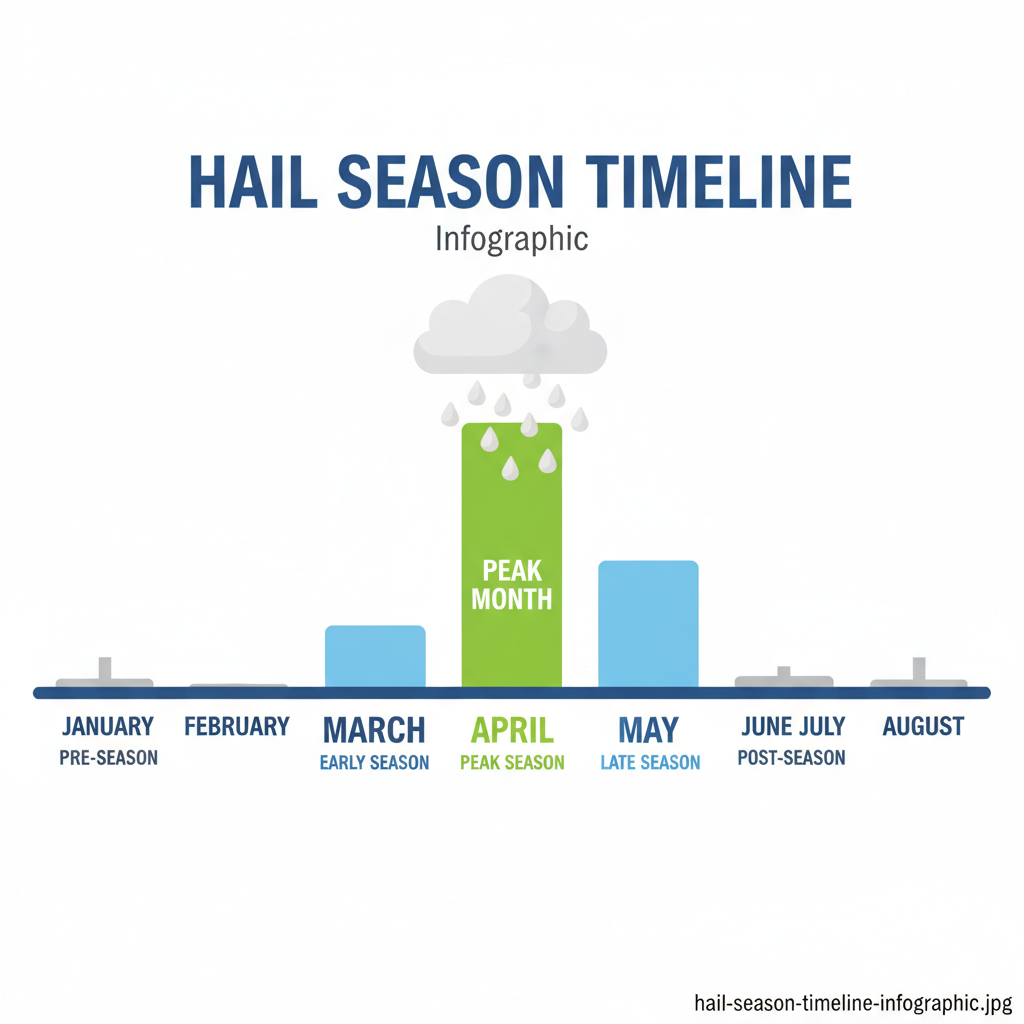 Central Texas hail season timeline showing peak months
